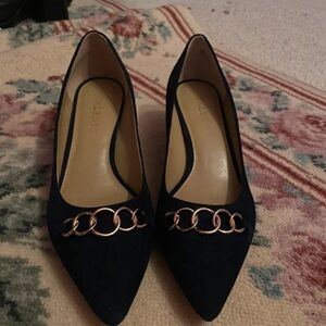 Talbots Elegant Black Heels with Gold Chain Accent